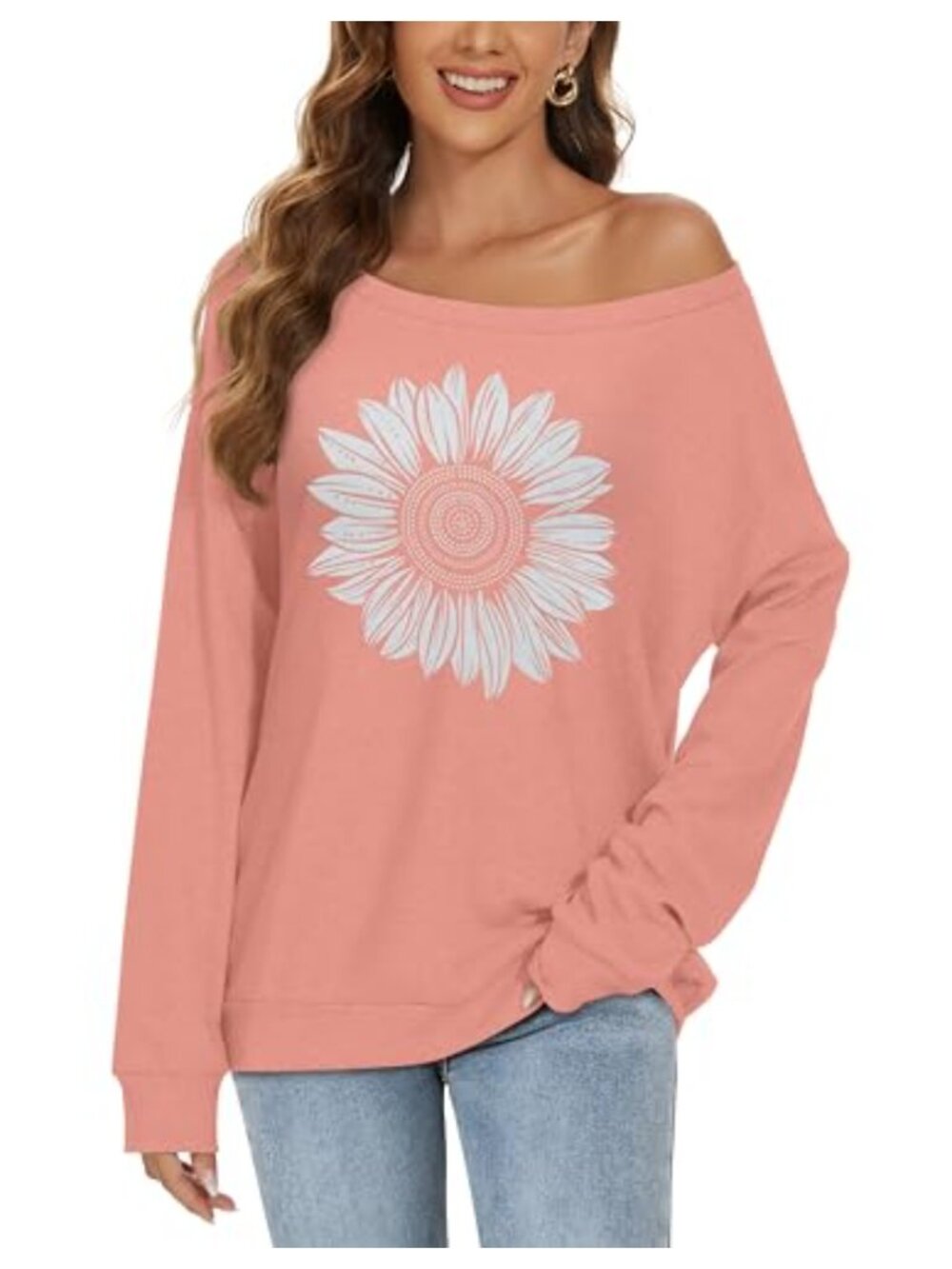 Womens Off Shoulder Oversized Tunic Sweatshirt Long Sleeve Pullover